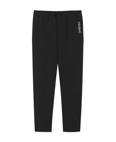 Saint Laurent Embroidered-logo Striped Track Pants In Black