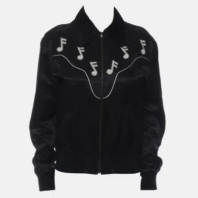 Pre-owned Saint Laurent Embroidered Music Notes Zip Up Jacket In Black