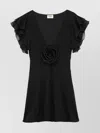 Saint Laurent Embroidered Muslin V-neck Dress Clothing In Black