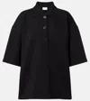 Saint Laurent Embroidered Oversized Cotton Polo Shirt In Black