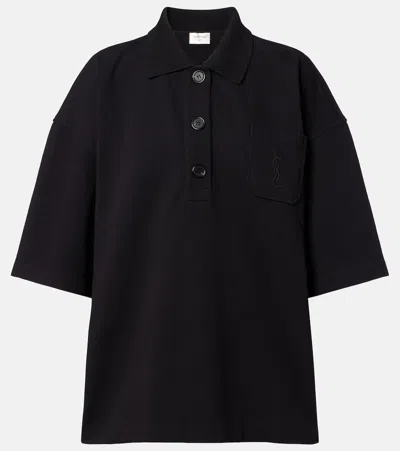 Saint Laurent Embroidered Oversized Cotton Polo Shirt In Black
