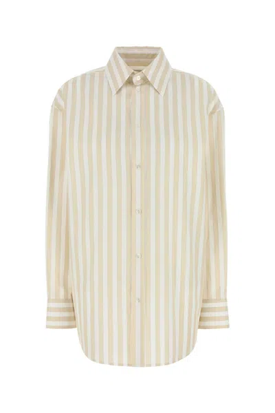 Saint Laurent Beige Striped Shirt In Neutral