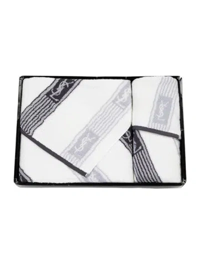 Pre-owned Saint Laurent Embroidered Pattern Print Towel Set In White