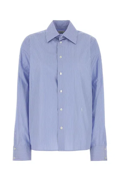 Saint Laurent Embroidered Poplin Cassandre Shirt In Blue