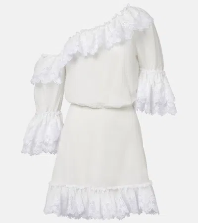 Saint Laurent Embroidered Ruffled Cotton Poplin Minidress In White