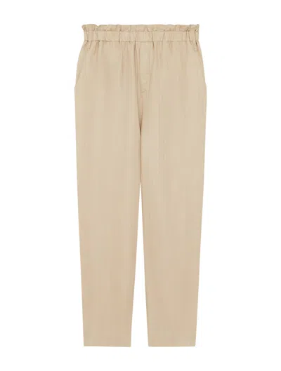 Saint Laurent Pinstripe-print Silk Trousers In Nude