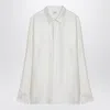 Saint Laurent Embroidered Satin Shirt In White