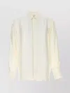 Saint Laurent Embroidered Satin Shirt With Cuffed Lightweight Long Sleeves