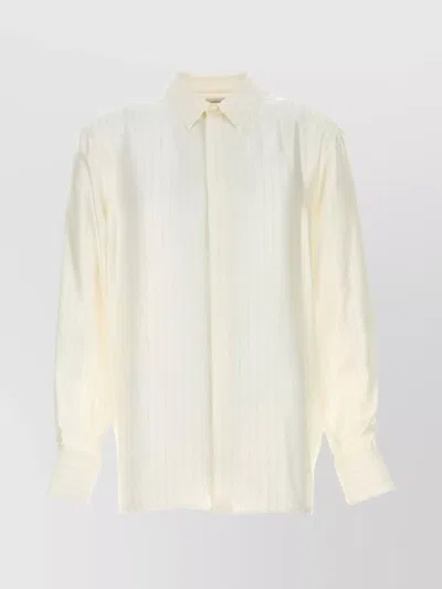 Saint Laurent Embroidered Satin Shirt With Cuffed Lightweight Long Sleeves In Multicolor