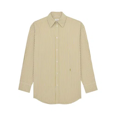 Pre-owned Saint Laurent Embroidered Shirt 'khaki/blanc' | Tan | Women's Size 40 In Brown