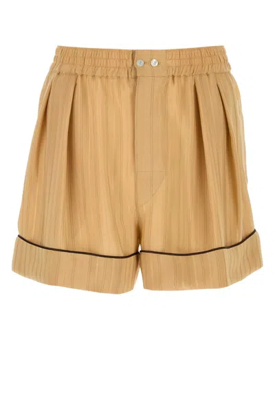 Saint Laurent Embroidered Silk Bermuda Shorts In Neutral