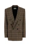 Saint Laurent Double-breasted Checked Wool Jacket In Brown