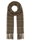 Saint Laurent Beige Black Houndstooth Pattern Scarf In Brown