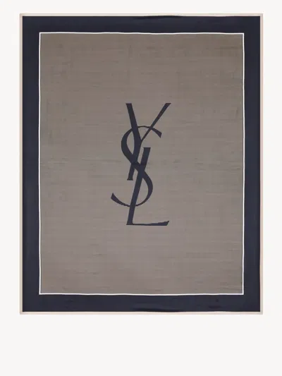 Saint Laurent Embroidered Silk Foulard In Gray