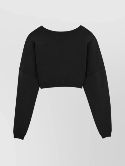 SAINT LAURENT EMBROIDERED SLEEVE CROPPED KNIT SWEATER