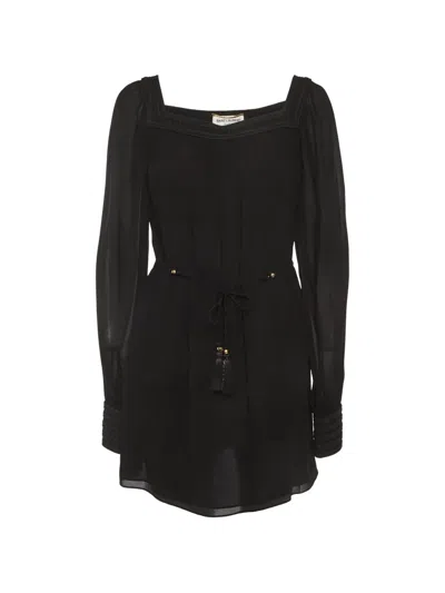 Pre-owned Saint Laurent Embroidered Square-neck Mini Dress In Black