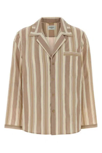 Saint Laurent Embroidered Striped Cotton Shirt In Purple