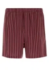 Saint Laurent Striped Viscose Shorts Featuring Embroidery Detail In Brown