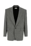 Saint Laurent Embroidered Wool Blazer In Gray
