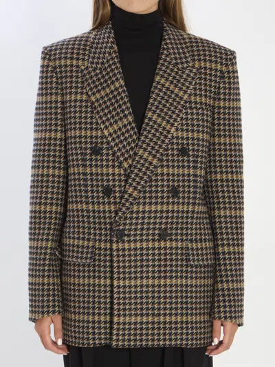 Saint Laurent Wool Double Breasted Jacket In Multi