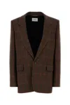 Saint Laurent Embroidered Wool Blazer In Brown