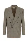 Saint Laurent Embroidered Wool Blazer In Gray