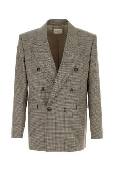 Saint Laurent Embroidered Wool Blazer In Gray