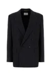 Saint Laurent Oversized Double-breasted Pinstriped Wool-flannel Blazer In Black