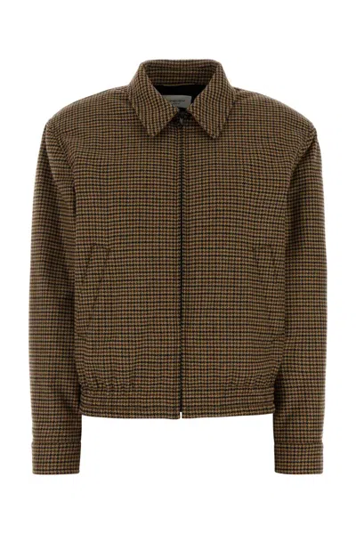 Saint Laurent Embroidered Wool Blend Jacket In Brown