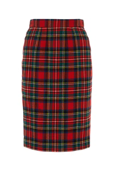 Saint Laurent Embroidered Wool Blend Skirt In Multicolour