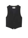 Saint Laurent Cropped Pinstripe Wool Vest In Black