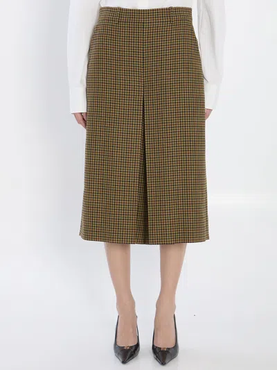 Saint Laurent Pantalon Lainage Petits Carrea In Brown