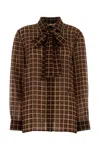 Saint Laurent Embroidered Wool Shirt In Brown