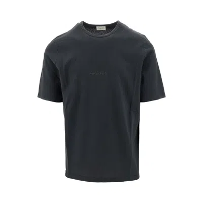 Saint Laurent Dark Grey T-shirt With Logo Lettering On The Front Tone-on-tone In Cotton Man In Animal Print