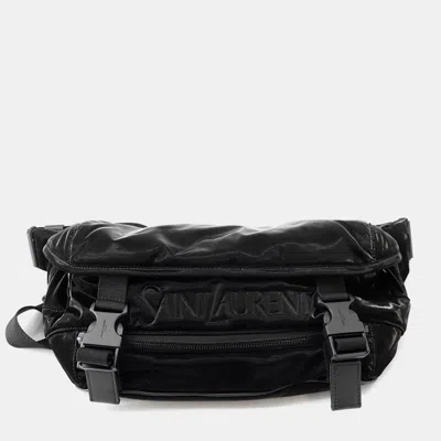 Pre-owned Saint Laurent Embroiderycrossbody Bag Black Silktec Canvas