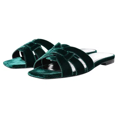 Pre-owned Saint Laurent , Emerald Green Mule Sandal In Velvet