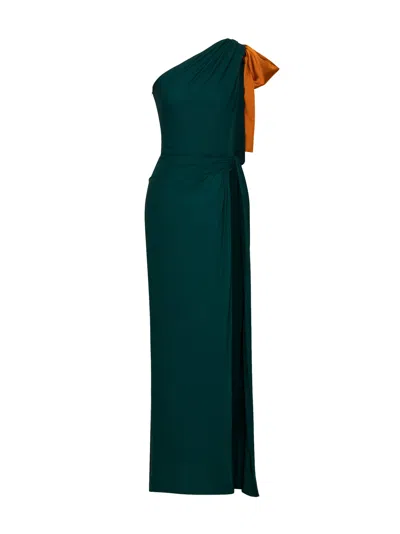 Saint Laurent Emerald Silk Crepe Muslin One-shoulder Maxi Dress In Green