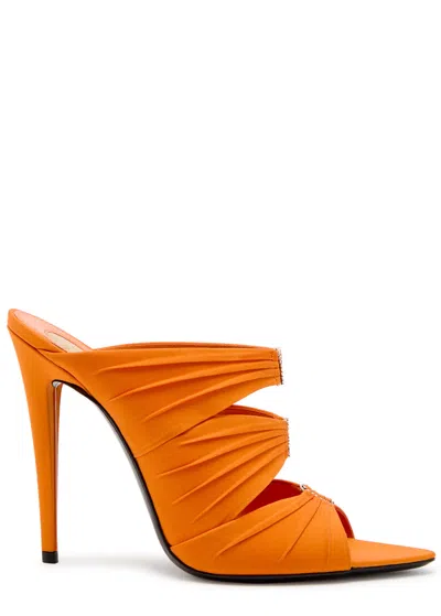 Saint Laurent Emilie 110 Ruched Satin Sandals In Orange
