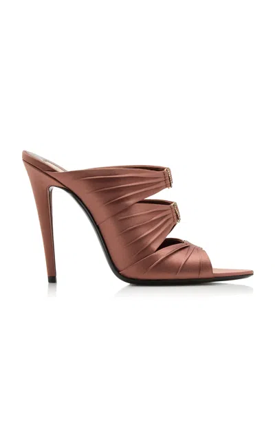 Saint Laurent Emilie Crepe Satin Mules In Brown