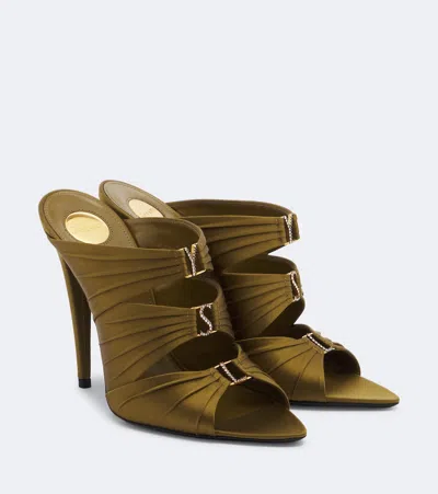 Saint Laurent Emilie Embellished Crêpe Satin Mules In Gold