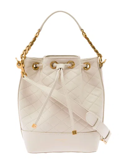 Saint Laurent Emmanuelle Ivory Colored Leather Crossbody Bucket Bag  Woman In White