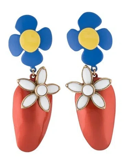 Pre-owned Saint Laurent Enamel & Resin Flower & Strawberry Drop Earrings In Multi