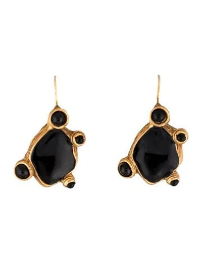 Pre-owned Saint Laurent Enamel Drop Earrings In Black