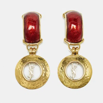 Pre-owned Saint Laurent Enamel Gold Tone Drop Earrings