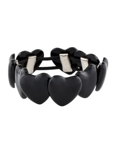 Pre-owned Saint Laurent Enamel Heart Beaded Bracelet, 5.75" In Black
