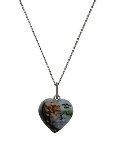 Pre-owned Saint Laurent Enamel Heart Pendant Necklace, 18.25" In Multi