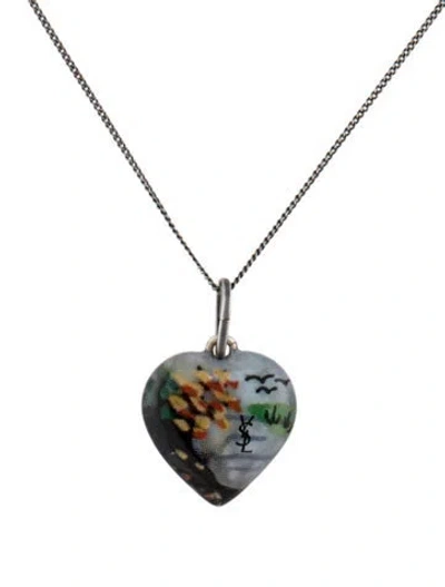 Pre-owned Saint Laurent Enamel Heart Pendant Necklace, 18.5" In Multi