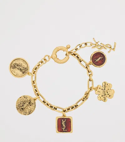 Saint Laurent Enamelled Cassandre Charm Bracelet In Orange