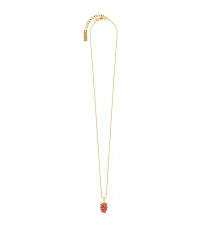 Saint Laurent Enamelled Strawberry Necklace In Gold
