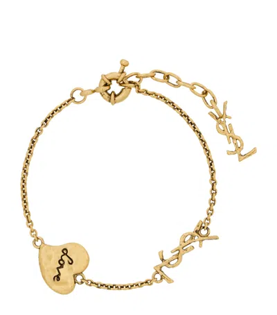 Saint Laurent Engraved Heart Chain Bracelet In Gold